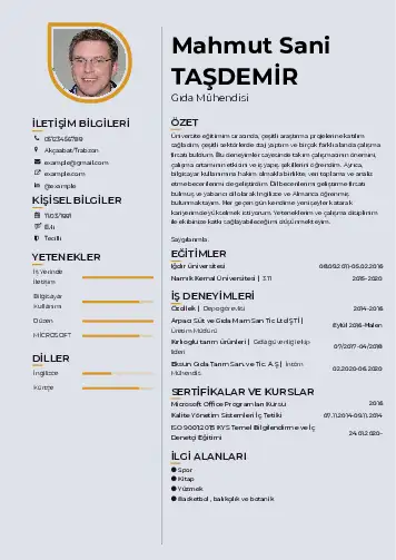 Gıda Mühendisi CV Örnekleri cv indir